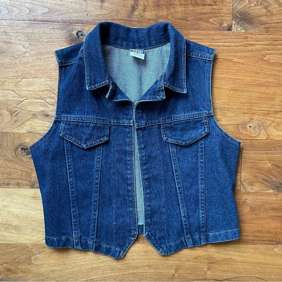 Vintage Blue Medium Wash Denim Western Cotton Open Front Vest size Medium - Picture 4 of 12